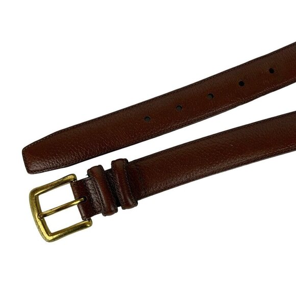 Roundtree Yorke Mens Dress Belt Size 42 Brown Pebbled Leather Goldtone Buckle - Picture 2 of 5